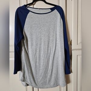 Gray and Blue Raglan Sleeve Shirt